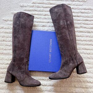 Stuart Weitzman Nola Slate Gray Suede Heel Knee-High Boots Women's US 9.5 SPAIN
